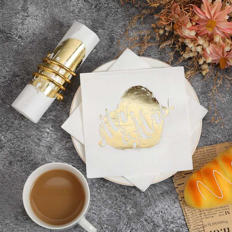 Romantic Gold-Stamped Heart Napkins