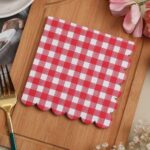 Printed Patterns Red Gingham Paper Napkins with Lace Trim