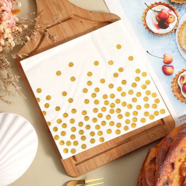 Gold Foil White Paper Napkins with Gold Foil Dots