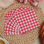Printed Patterns Red Gingham Paper Napkins with Lace Trim