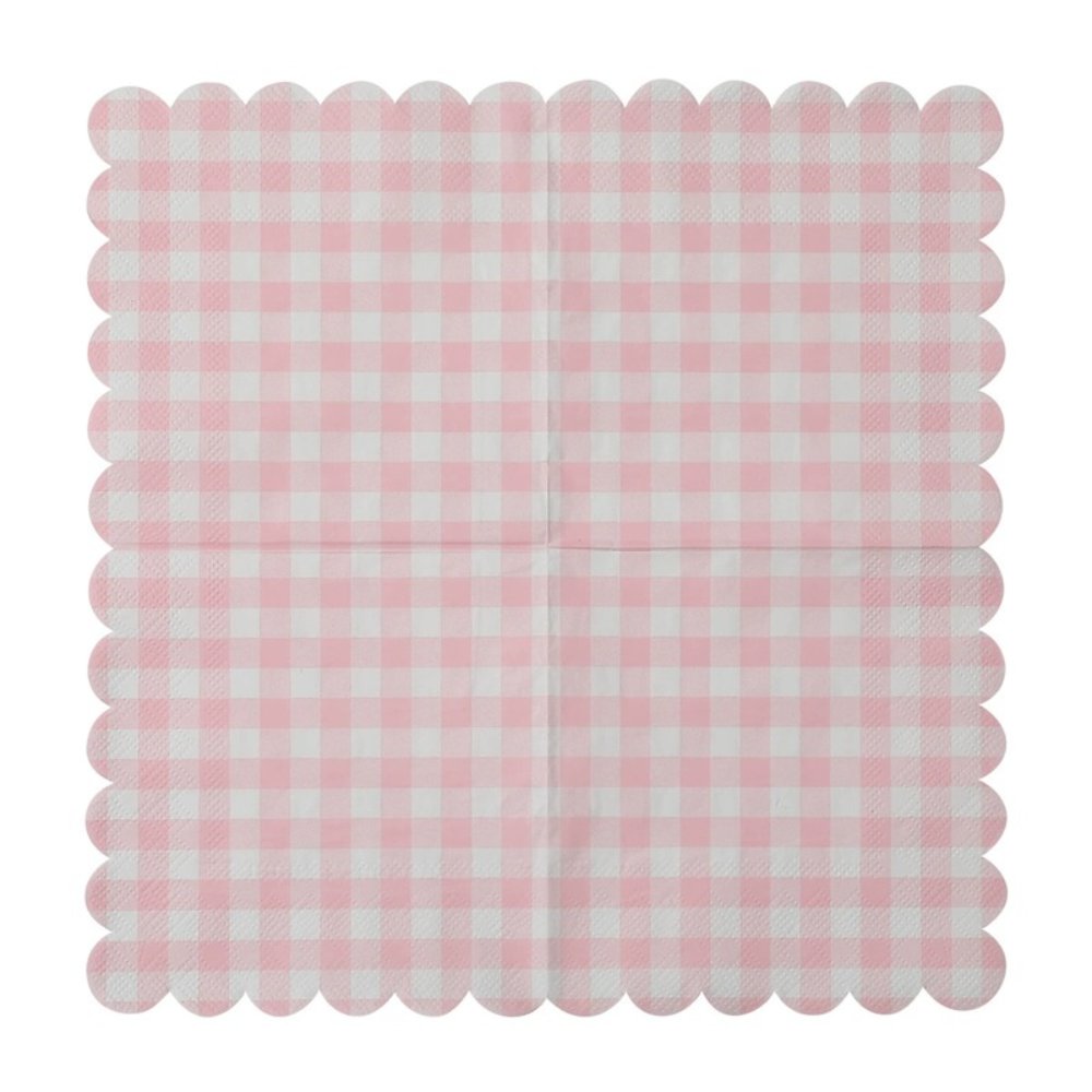 Printed Patterns Lace-Edged Pink Plaid Napkins