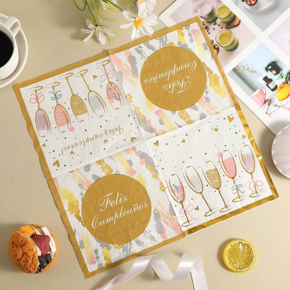 Gold Foil Gold-Stamped Wine Glass Paper Napkins