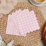 Printed Patterns Lace-Edged Pink Plaid Napkins