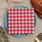 Printed Patterns Red Gingham Paper Napkins with Lace Trim