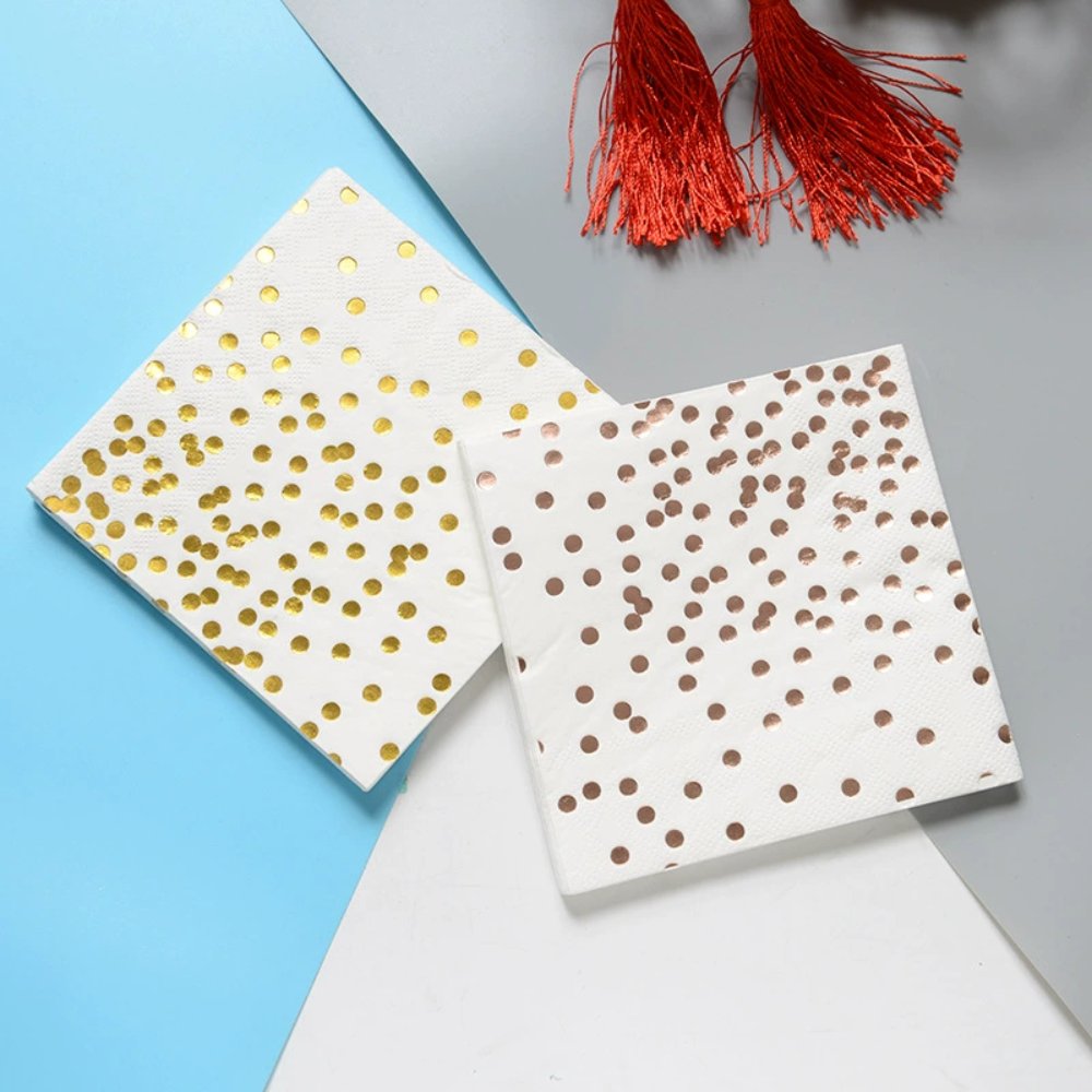 Gold Foil Polka-Dot Printed Paper Napkins