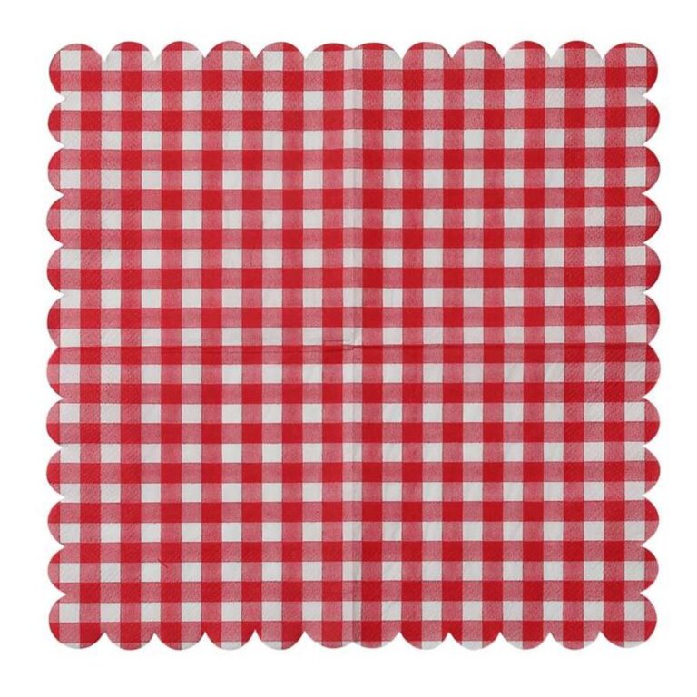 Printed Patterns Red Gingham Paper Napkins with Lace Trim