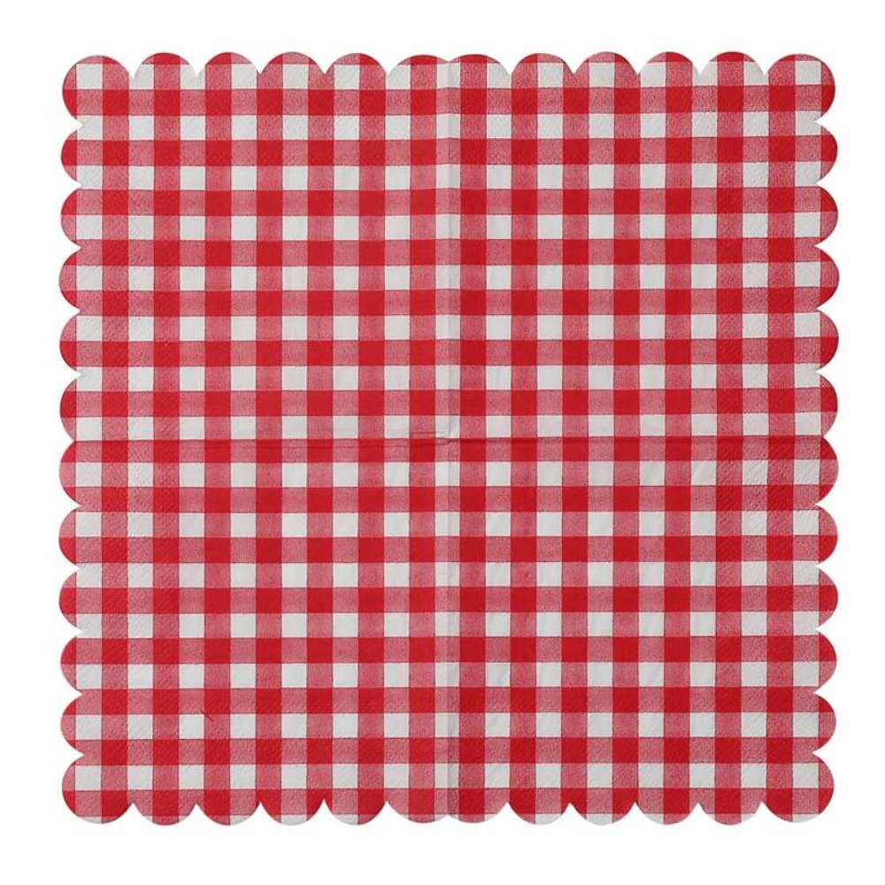 Printed Patterns Red Gingham Paper Napkins with Lace Trim